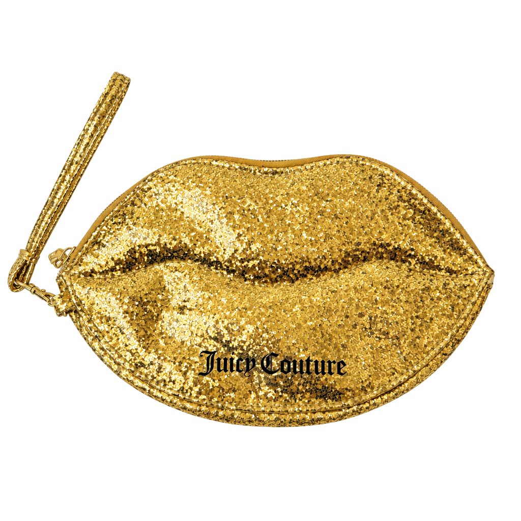 Juicy Couture Gold Glitter Lip Clutch Wristlet 1