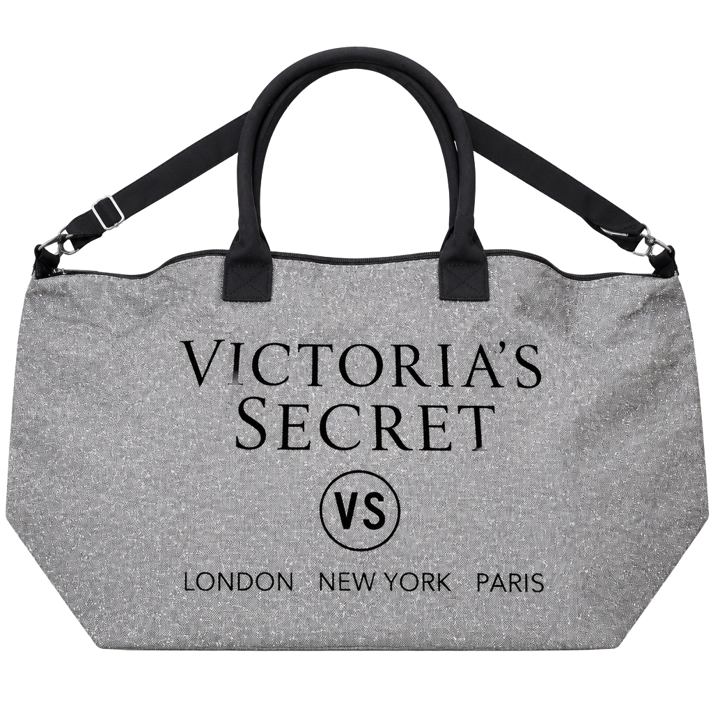 Victoria's Secret Glitter Weekender Duffel Bag Silver 1
