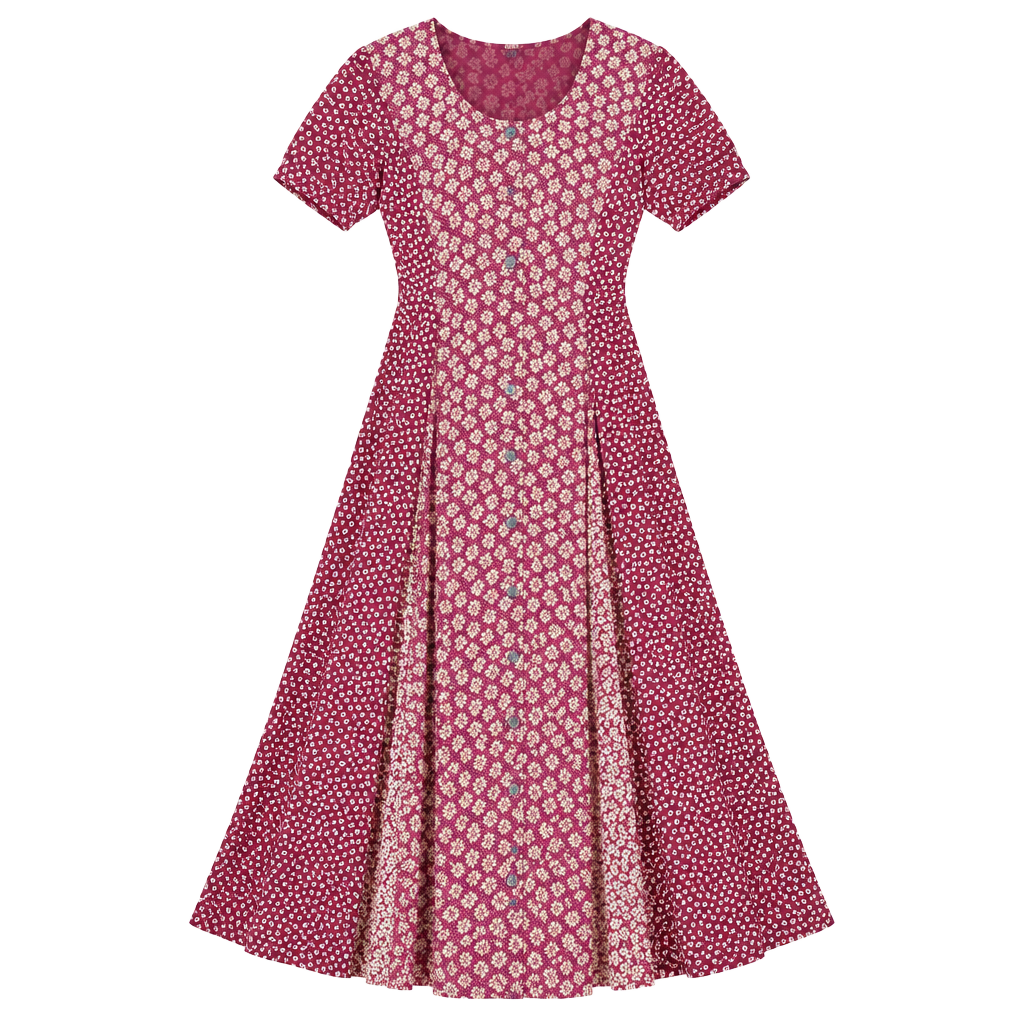 Vintage Sharagano Floral Midi Dress Size 8 Red Button Front 1