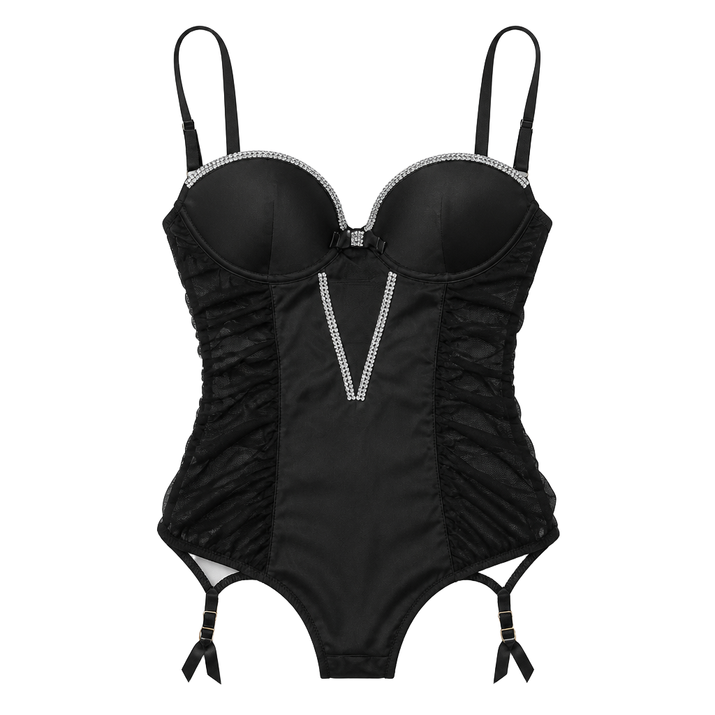 Victoria's Secret Corset Size 34B Black Rhinestone 1