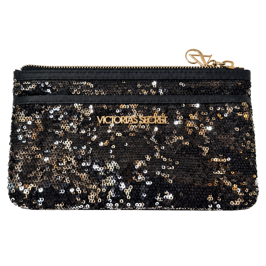 Victoria's Secret Black Sequin Cosmetic Pouch Bag 1