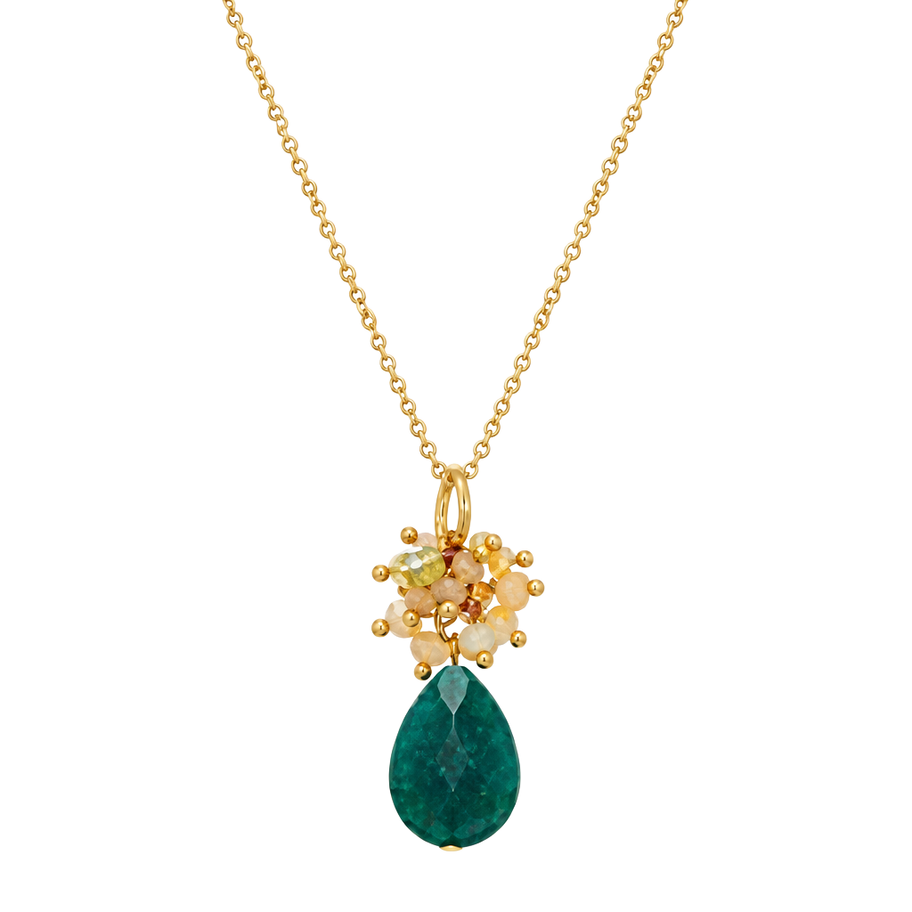 Green & Beige Cluster Teardrop Necklace 1