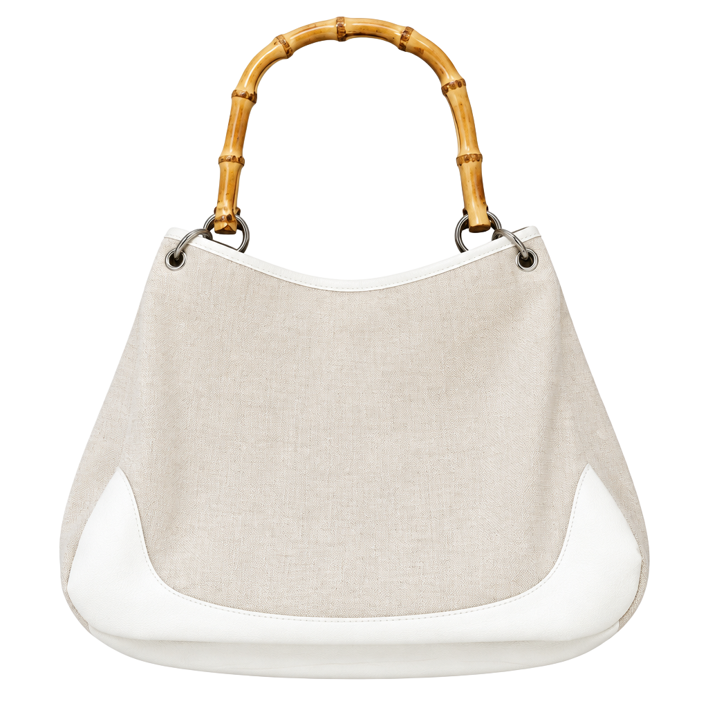 Cream Canvas Purse with Bamboo Handles 1