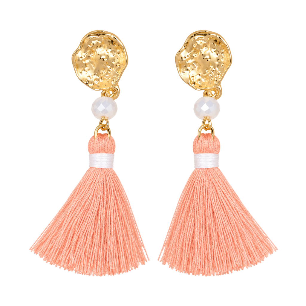 Gold Tone Tassel Earrings- Peach & Cream 1