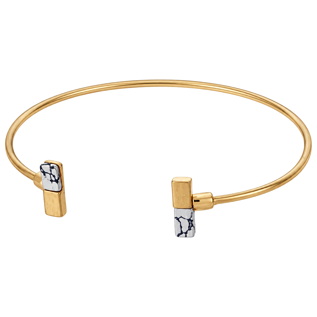 Gold Tone Dainty Rectangle Cuff- White Howlite 1