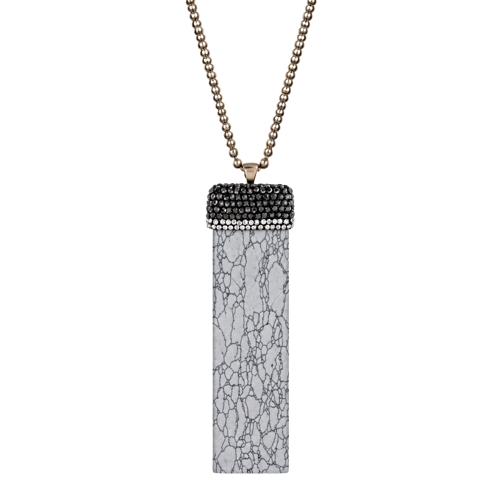 Natural Stone Beaded Pendant Necklace- White Howlite 1