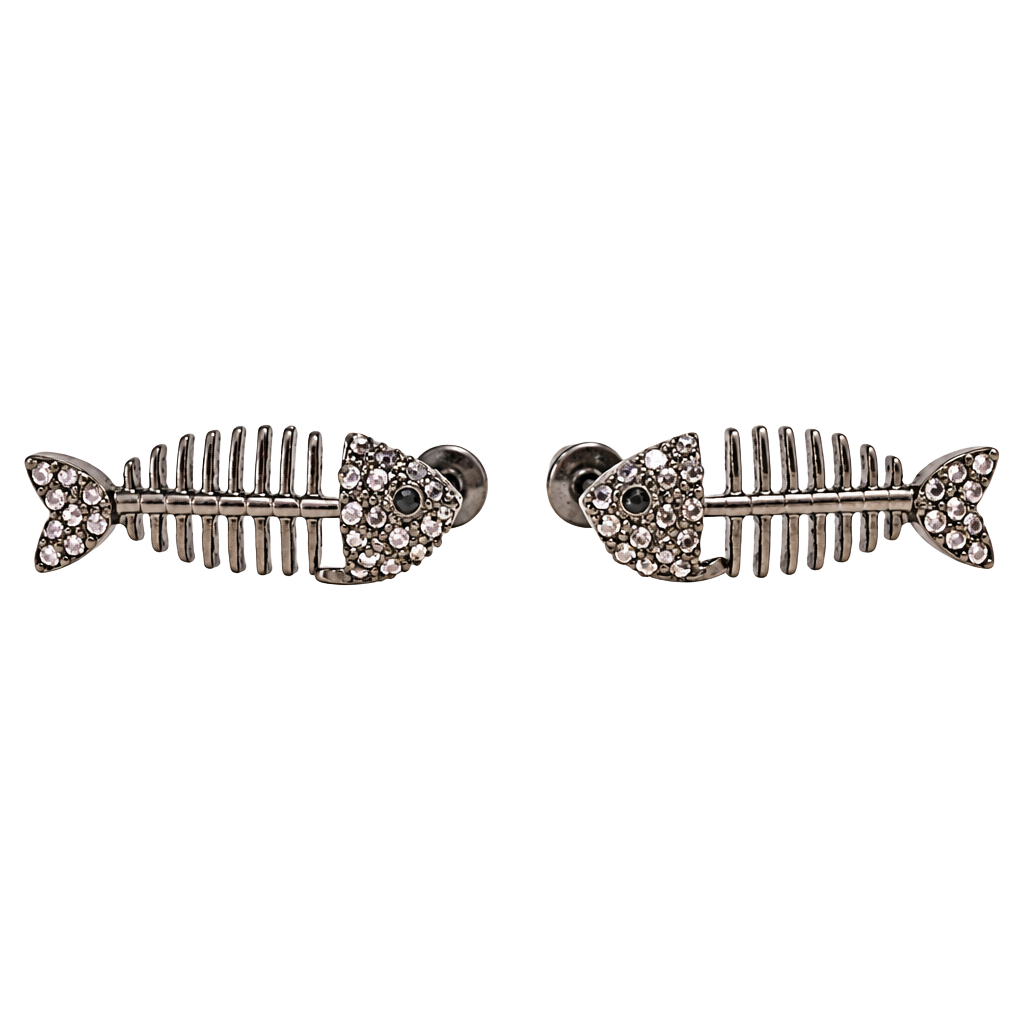 Bling & Gunmetal Fishbone Post Earrings 1