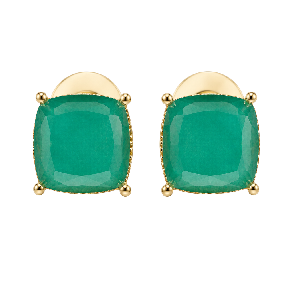 Gold Tone Square Post Earrings- Teal 1