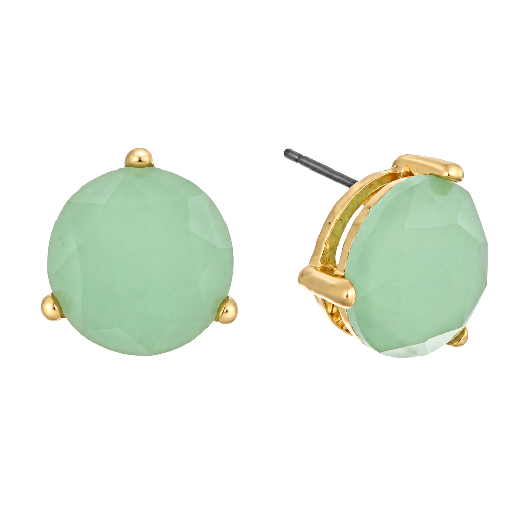 Gold Tone Round Faceted Stone Post Earrings- Mint 1
