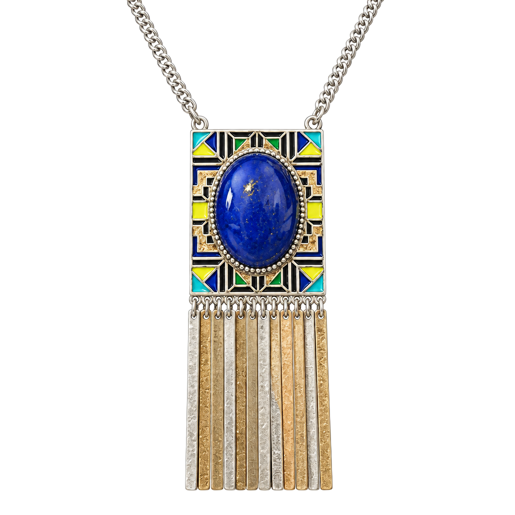 Blue/Green/Yellow/Gold Tribal Necklace 1
