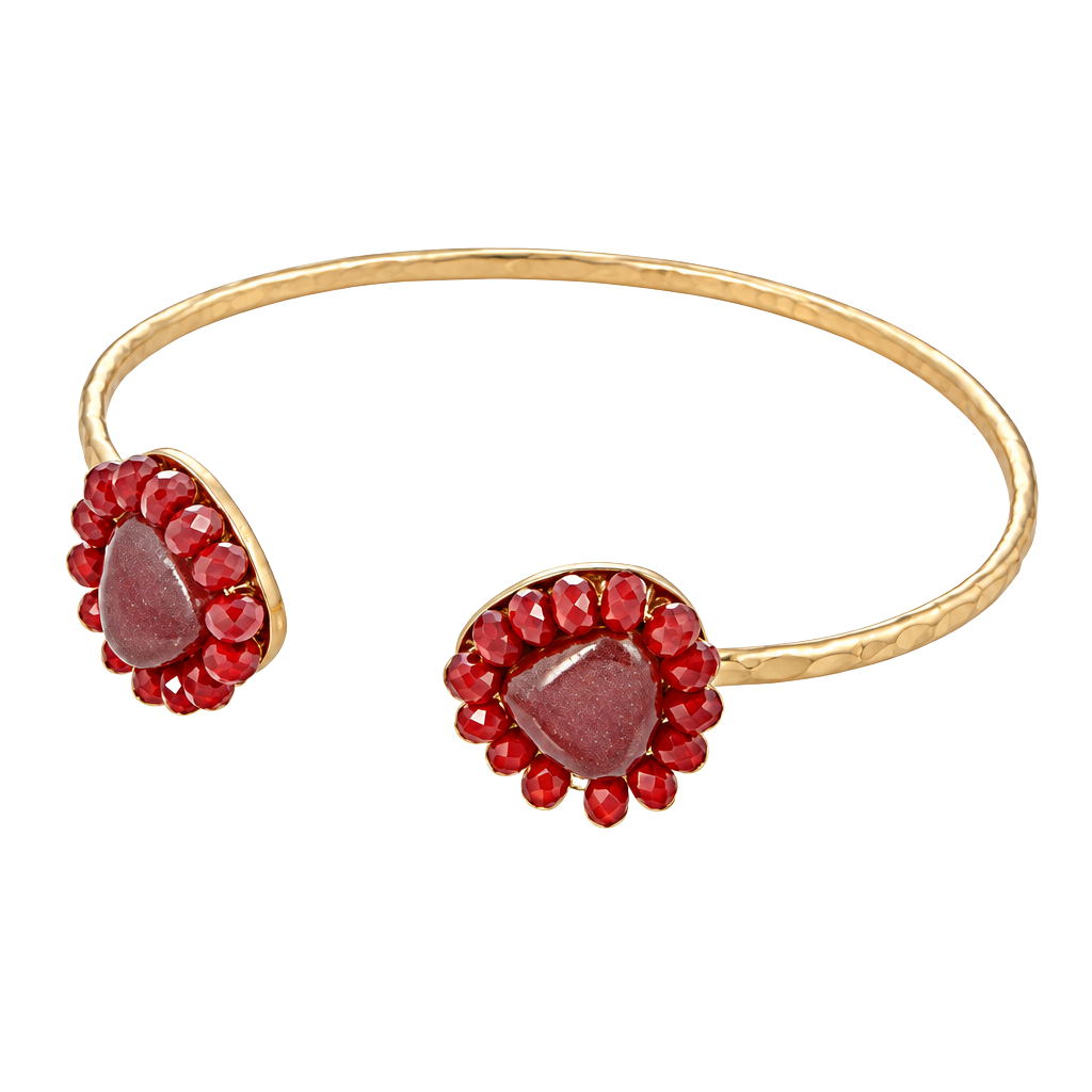 Beaded Teardrop Cuff Bracelet- Burgundy 1