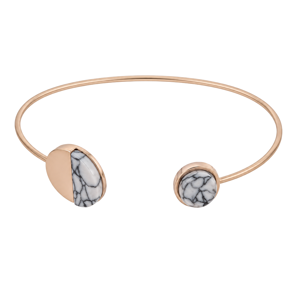 Dainty Gold Circle Cuff- White Howlite 1
