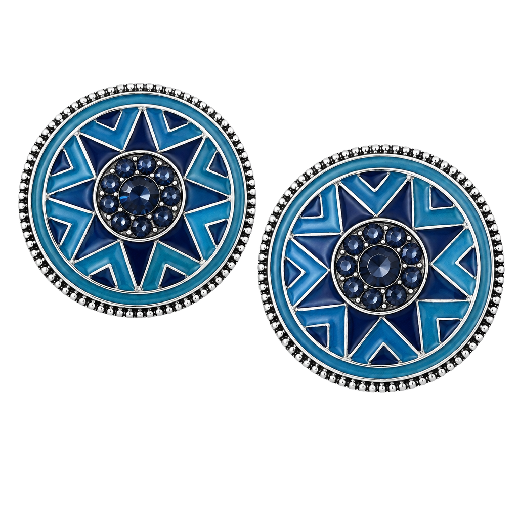 Blue & Navy Sunburst Round Post Earrings 1
