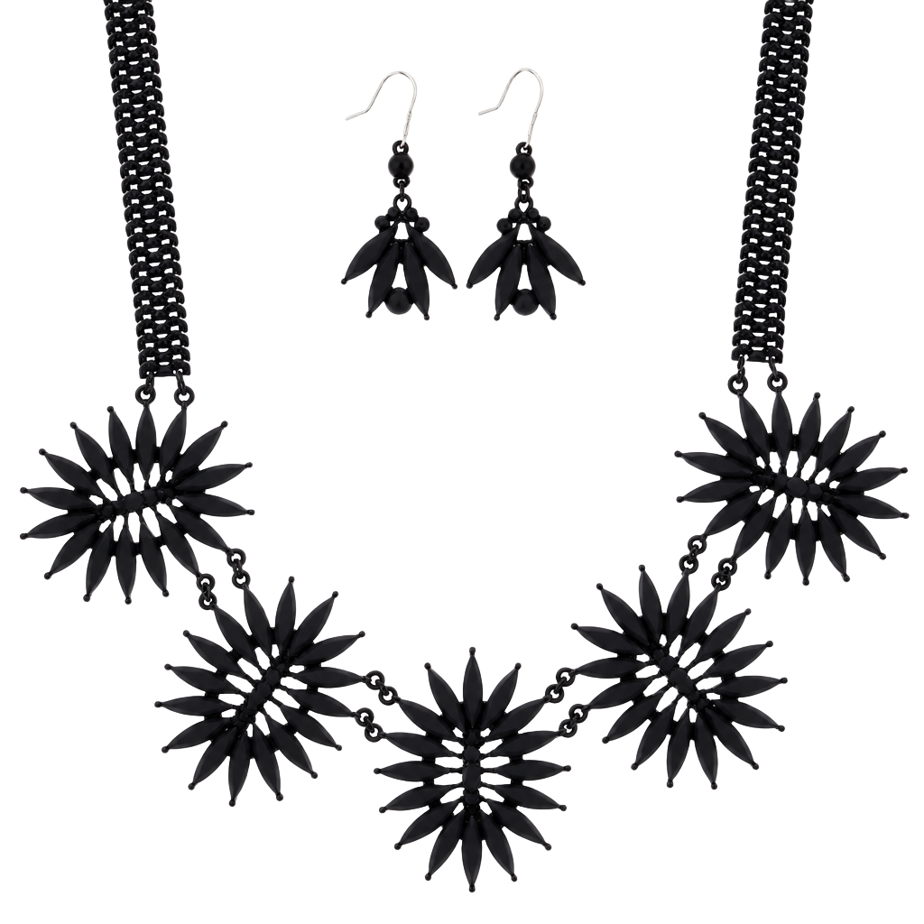 Floral Statement Necklace Set- Black 1