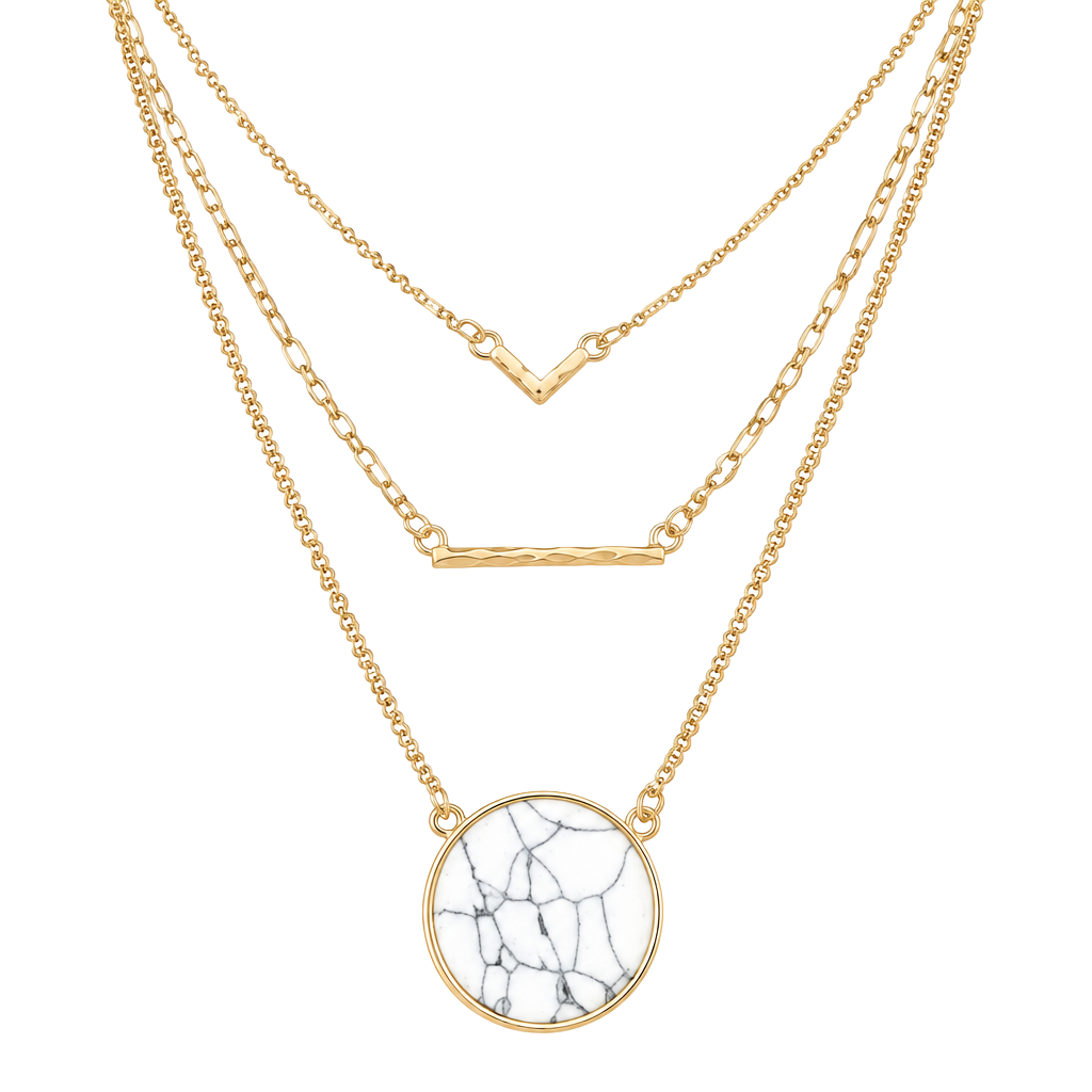 Triple Layer Gold & White Howlite Necklace 1
