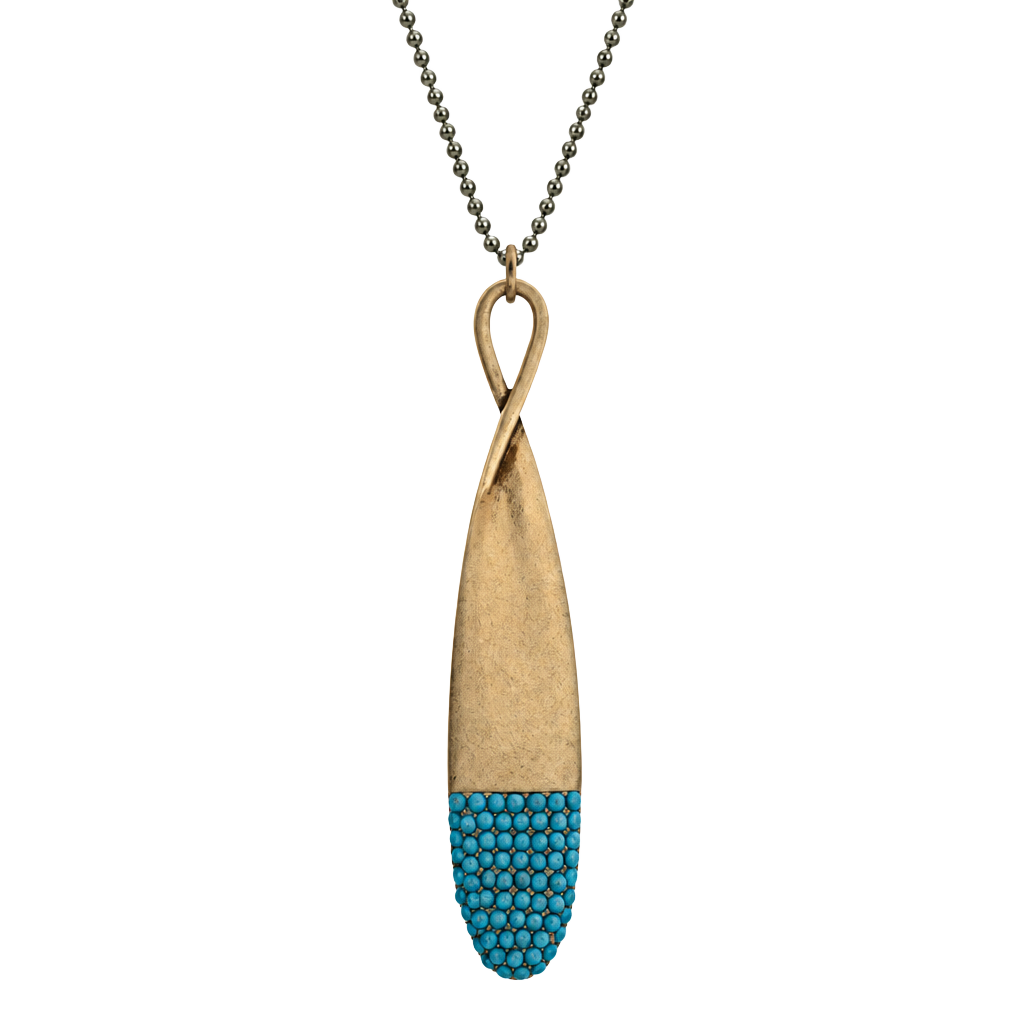 Gold Tone Jewel Dipped Infinity Pendant Necklace- Turquoise 1