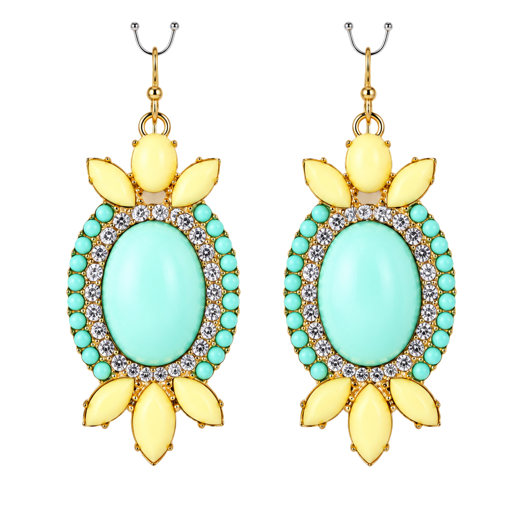 Blue/Yellow Oval Statement Earrings 1