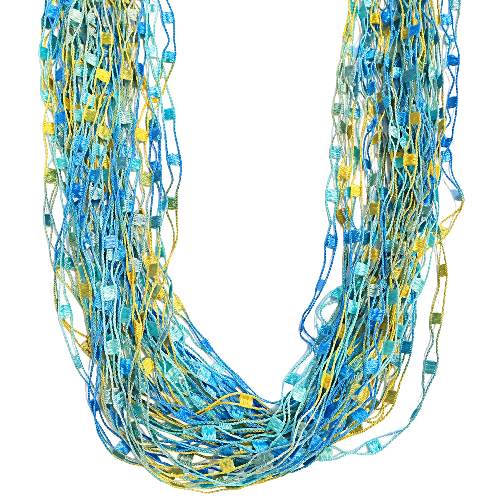 Layered Thread Necklace- Blue & Green 1