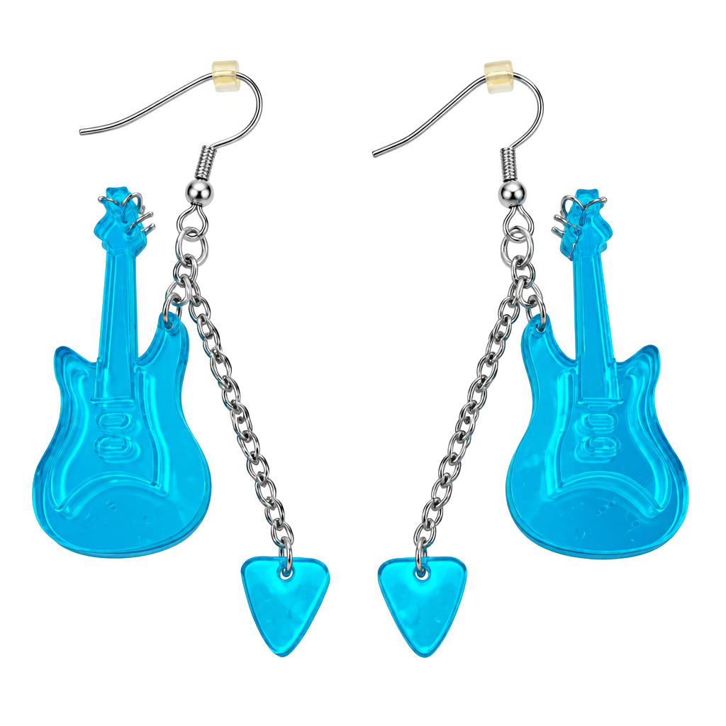 Turquoise Mirrored Guitar Earrings 1