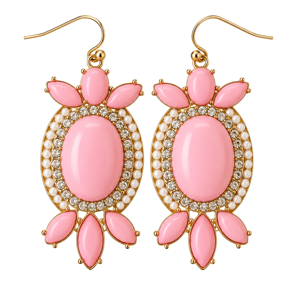 Pink/Gold/Bling Oval Statement Earrings 1