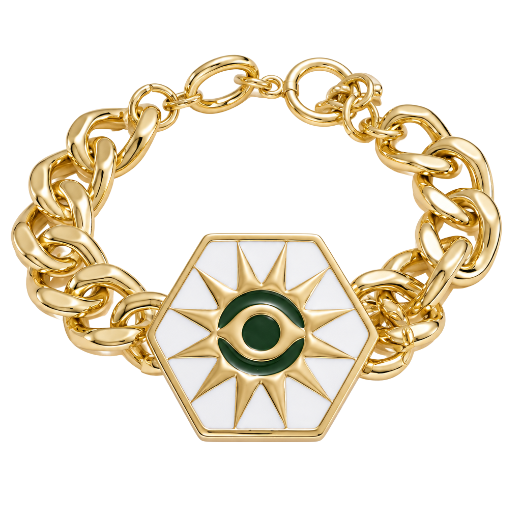 Gold Tone Sun Eye Chain Bracelet- White 1