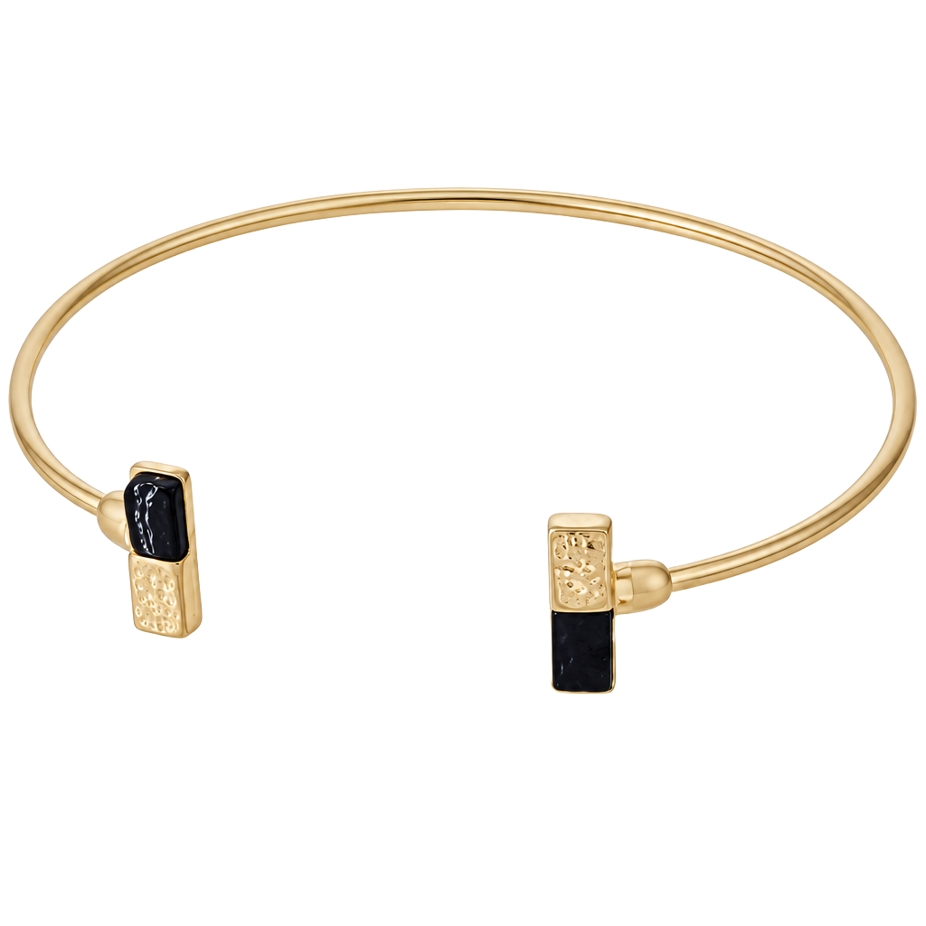 Gold Tone Dainty Rectangle Cuff- Black 1