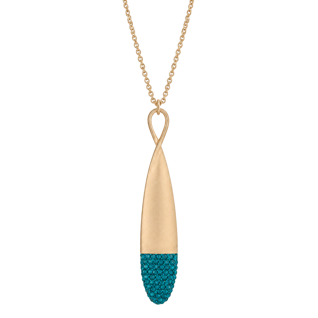 Gold Tone Jewel Dipped Infinity Pendant Necklace- Teal 1