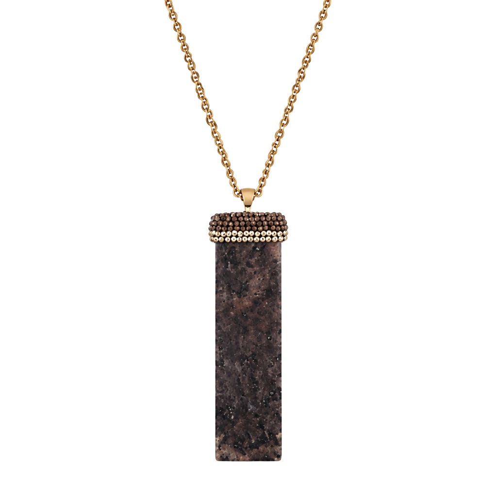 Natural Stone Beaded Pendant Necklace- Black 1