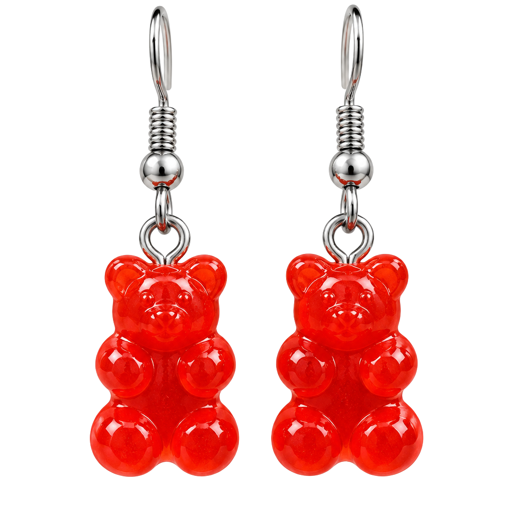 🧸 Red Orange Gummy Bear Dangle Earrings 1