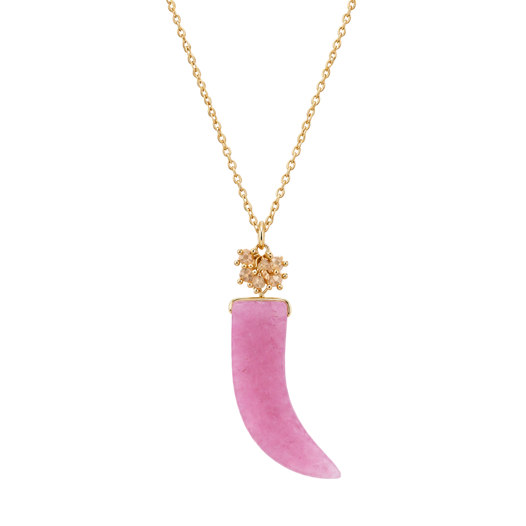 Gold Tone Beads & Horn Pendant Necklace- Lavender 1