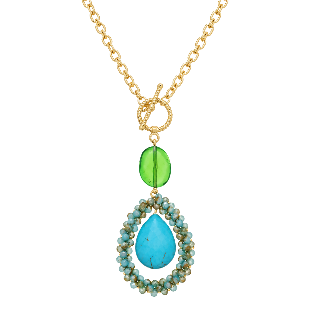 Turquoise & Green Beads/Stones Necklace 1