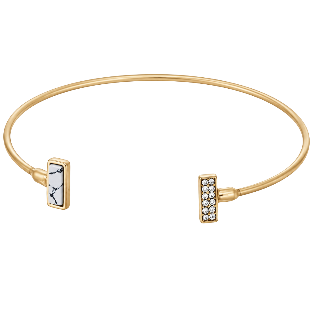 Gold Tone Dainty Rectangle Cuff- White & Bling 1