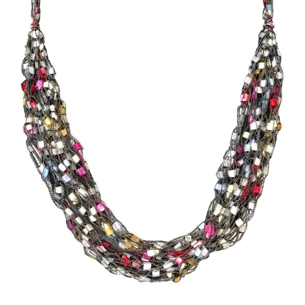 Layered Thread Necklace- Black & Multicolored 1