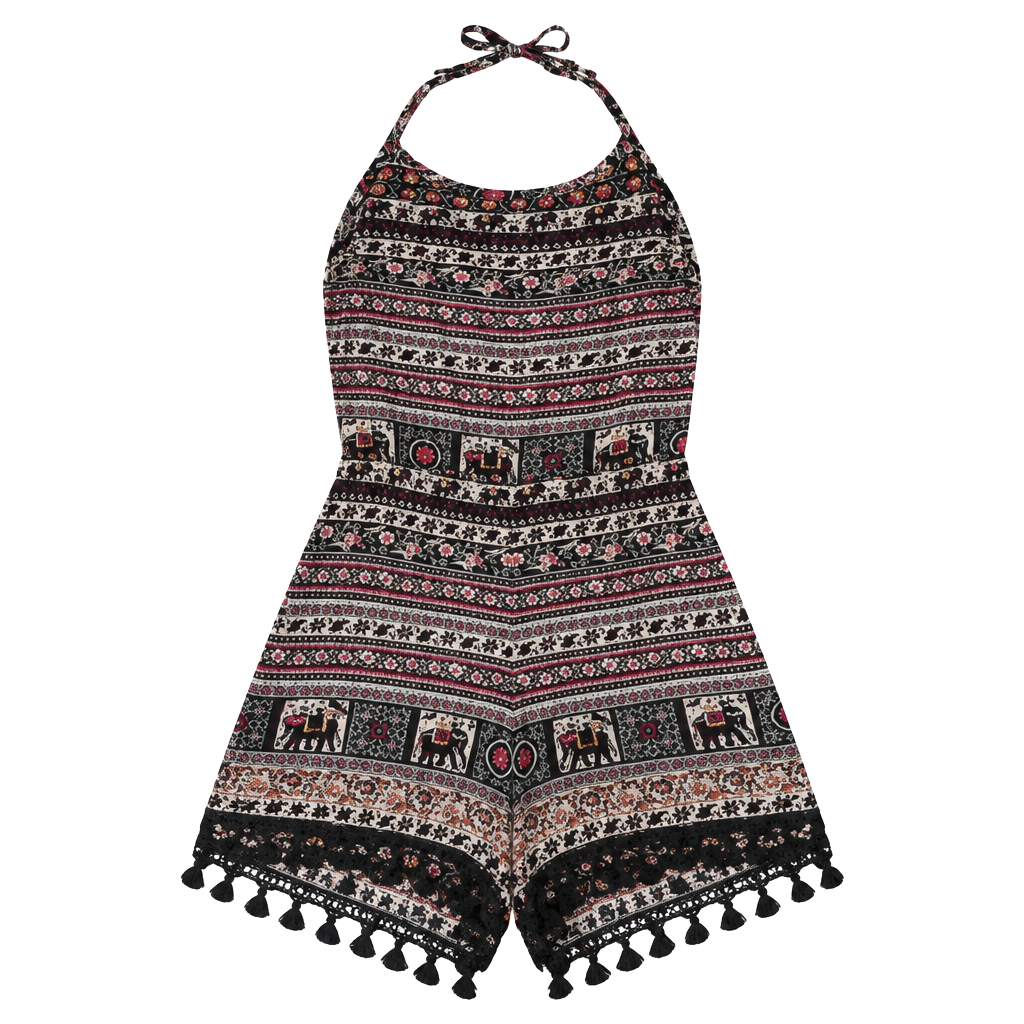L Elephant Tapestry Print Romper-Junior 1