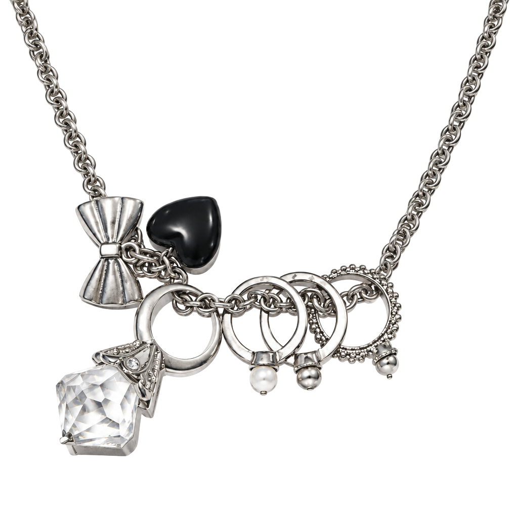 Silver Tone Bling & Ring Charm Necklace 1