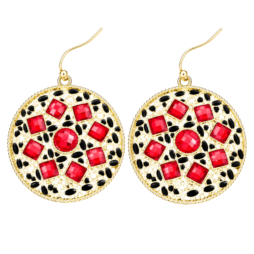 Regina Red & Gold Filigree/Gem Earrings 1