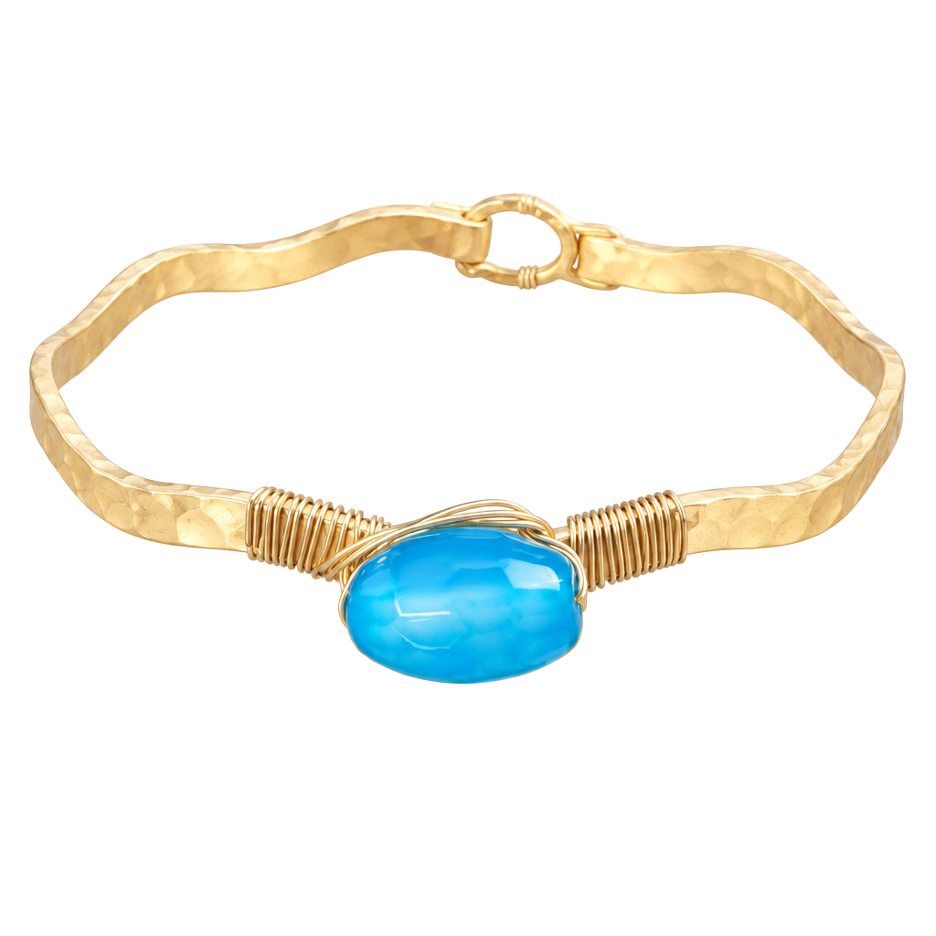 Gold Tone Wavy Latch Bangle- Turquoise 1