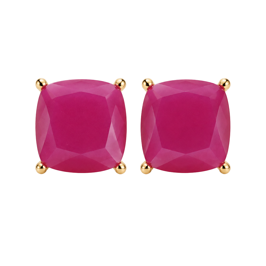 Gold Tone Square Post Earrings- Magenta 1