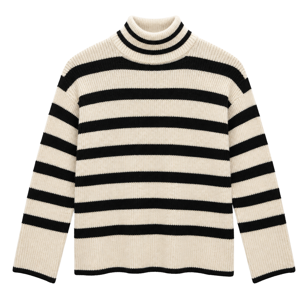 White House Black Market Cashmere Blend Striped Bell Sleeve Mock Neck Sweater M 1
