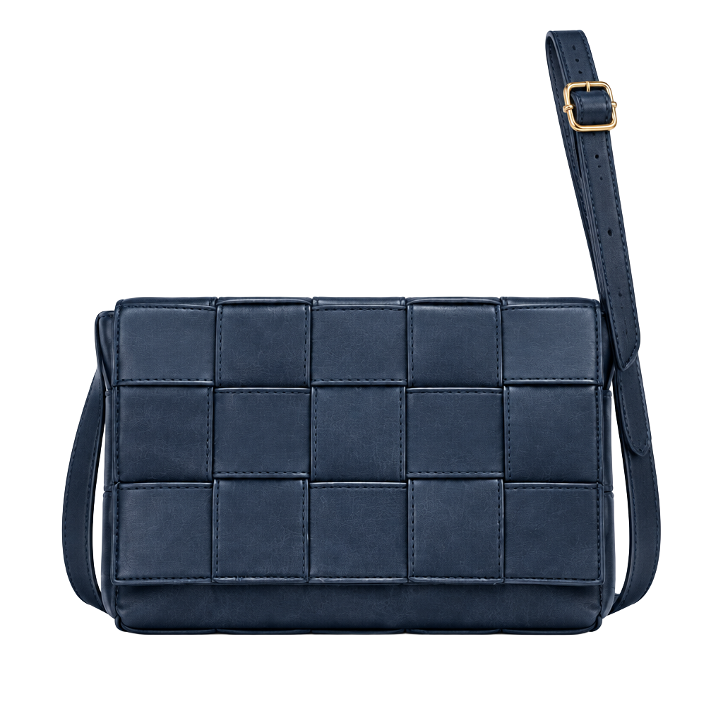 Sondra Roberts Navy Blue Woven Faux Leather Crossbody Bag Adjustable Strap 1