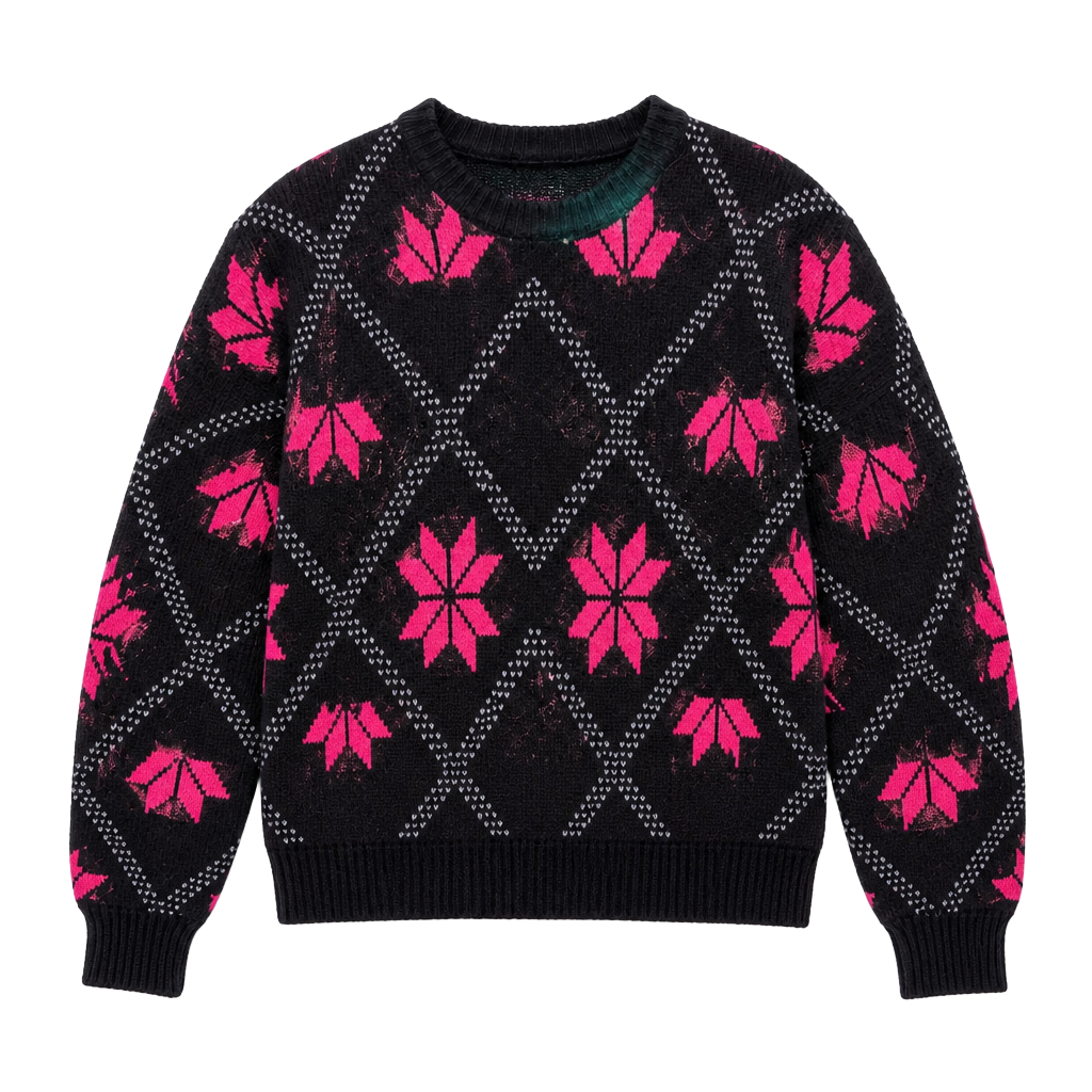 Vtg Gitano Sweater Womens M Navy & Pink Floral Geometric 80s 90s Cropped Knit 1