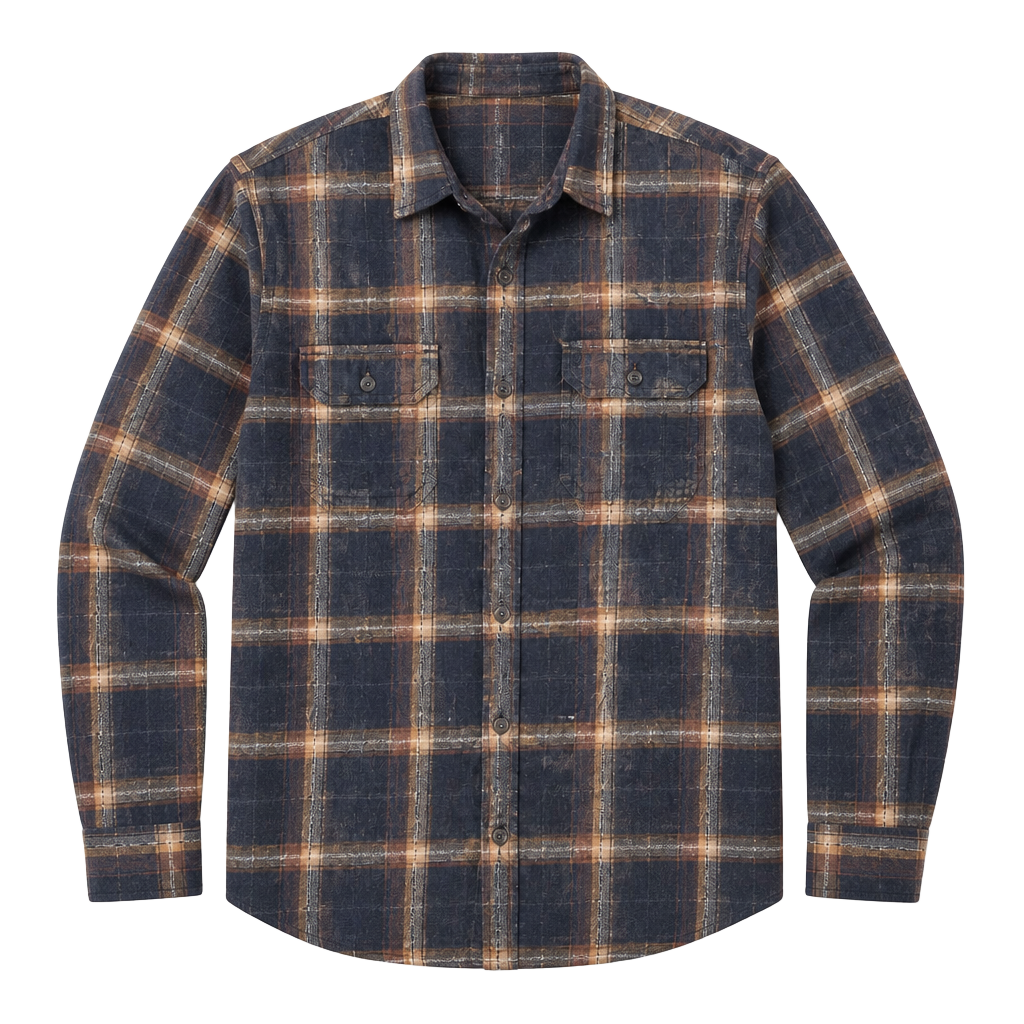 Orvis Men’s Medium 100% Cotton Flannel Blue Brown Plaid Button Up 1