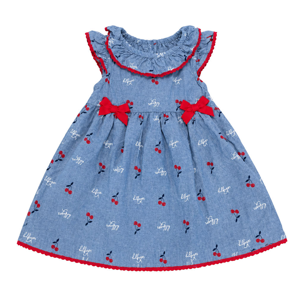 Tommy Hilfiger Baby Girl Chambray Cherry Print Ruffle Dress 24M 1