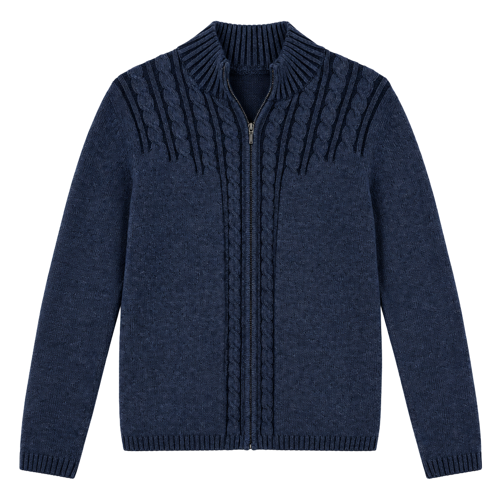 Karen Scott Full Zip Sweater Size M Blue Cable Knit 1