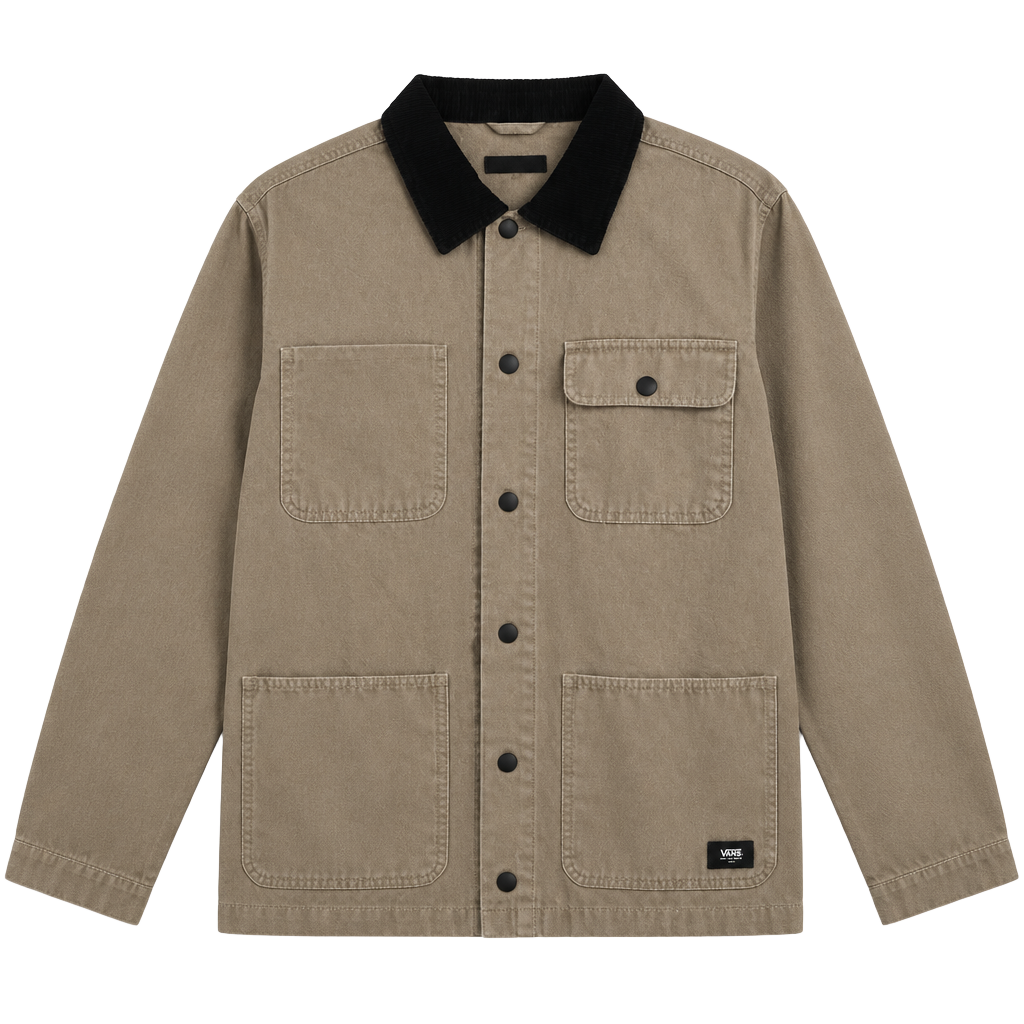 Vans Drill Chore Coat Size Large Brown Canvas Corduroy Collar 1