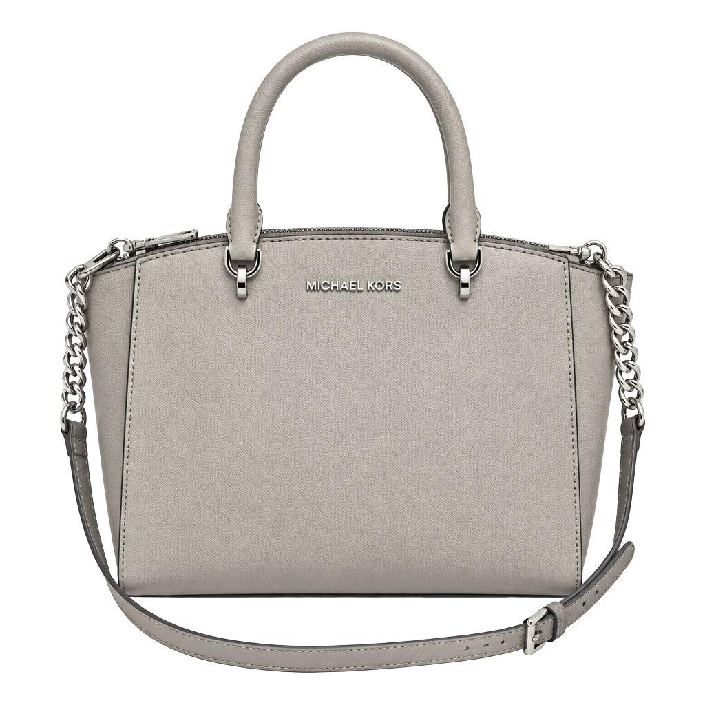 Michael Kors Large Leather Satchel Crossbody Bag Light Gray Silver Hardware 1