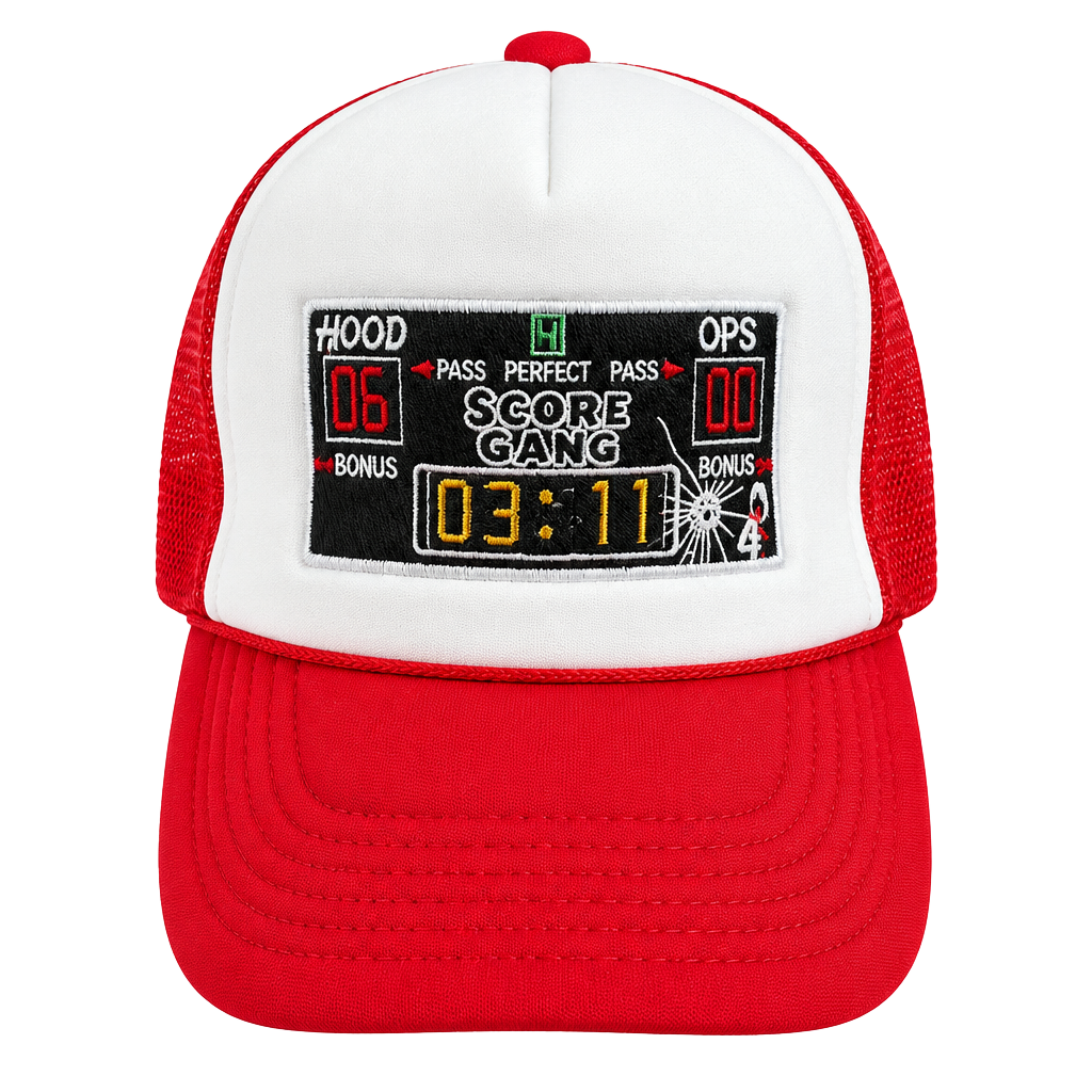 Score Gang Scoreboard Trucker Hat Red White 1