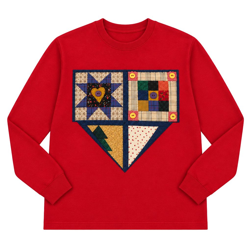 Hanes HerWay Quilted Applique Sweatshirt Size XL Red 1