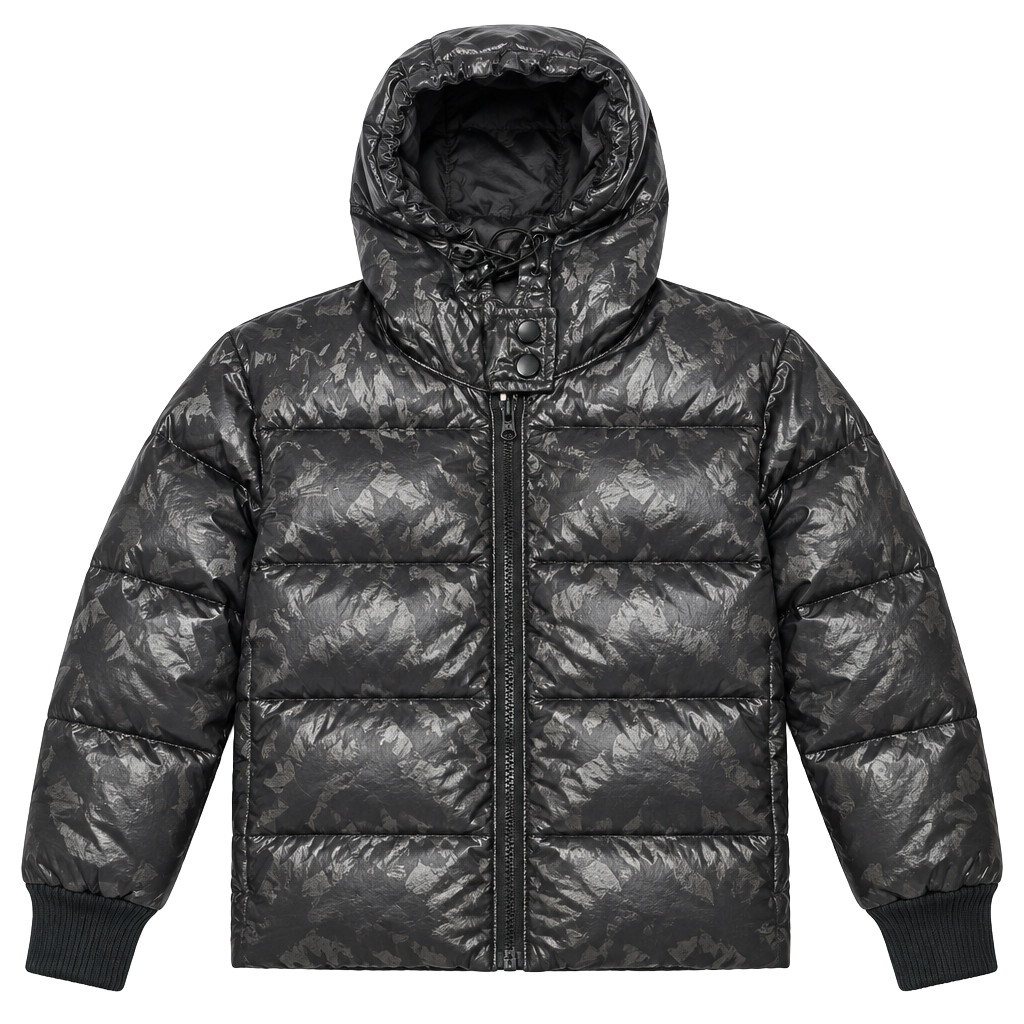 Aeropostale Puffer Jacket Size XL Black Shiny Hooded Puffer Coat 1