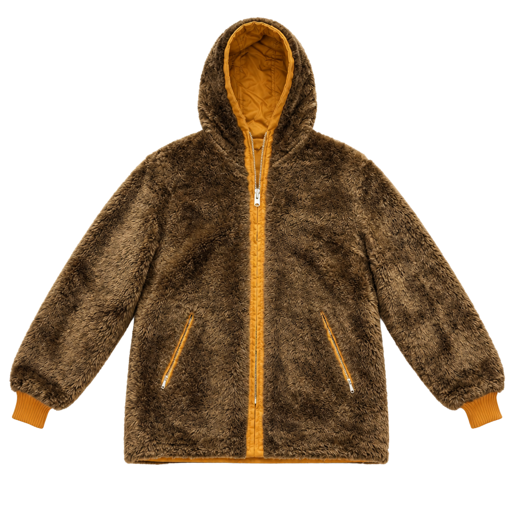 50s Reversible Pile Grizzly Hooded Work Jacket Talon - M 1